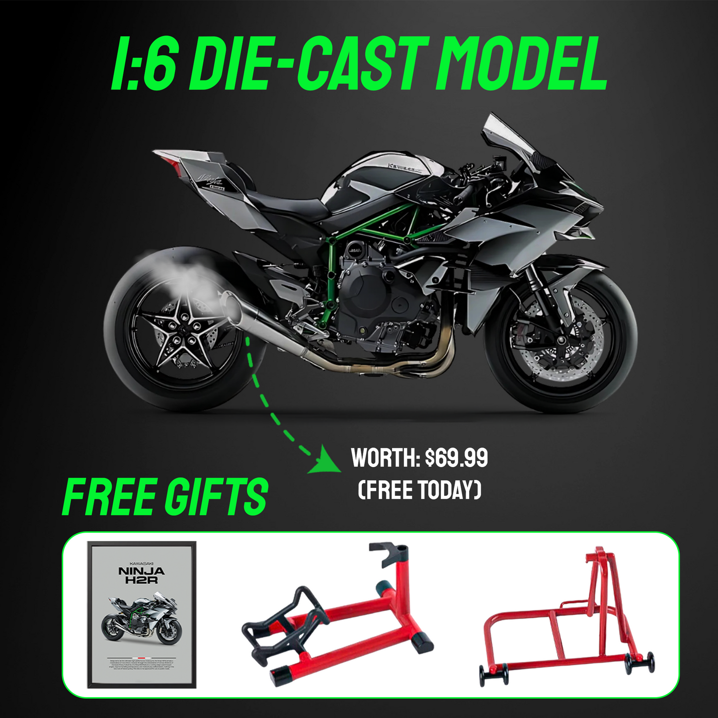 1:6 Kawasaki Ninja H2R - With Smoke